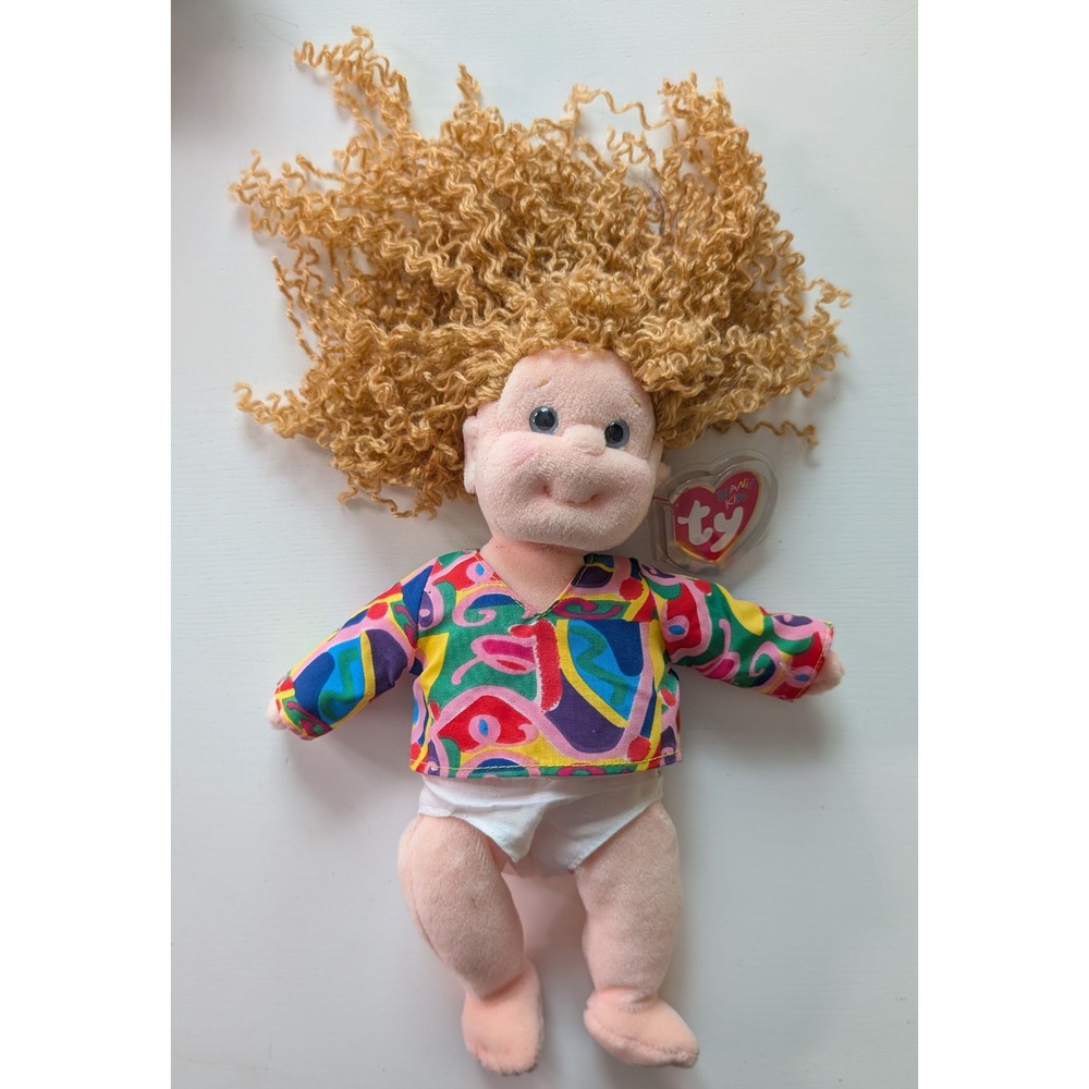 Ty Beanie Kids Princess Plush Doll Blonde Curly Hair Multi Color Shirt Vintage